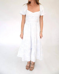 Tcec - Serene Floral Puff Sleeve Open-back Midi Dress With Pockets