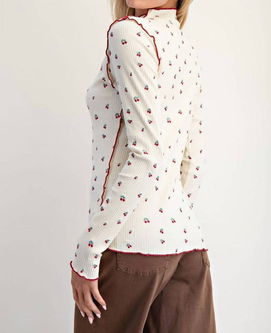 Easel - Cherry Embroidered Thermal Top