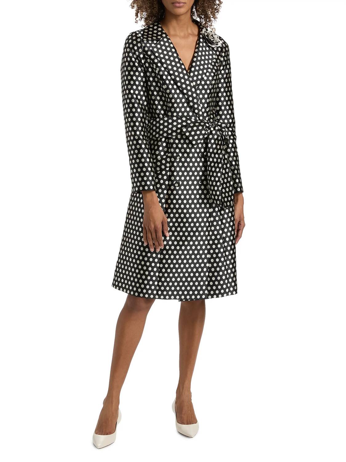 Teri Jon Mikado Polka Dot Shirt Dress in black - women's dress