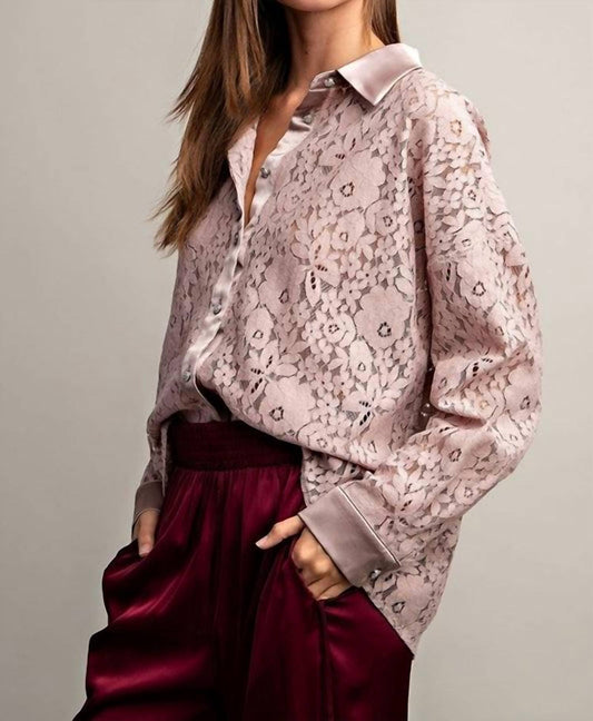 Ee:Some - Floral Lace Tuxedo Blouse