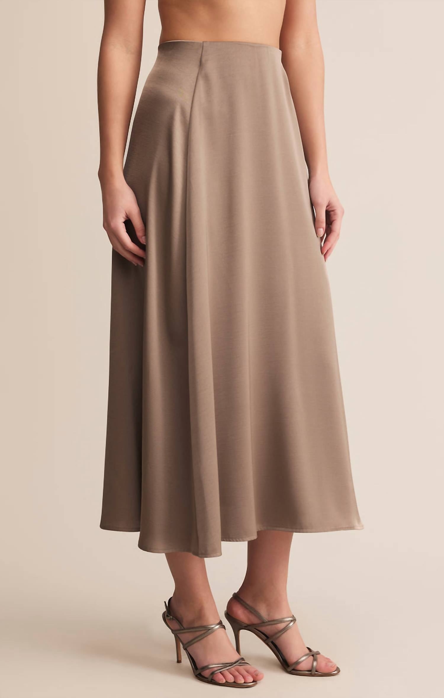 Z Supply Northpointe Satin Midi Skirt in moonlight 1 - women's skirt - detail view