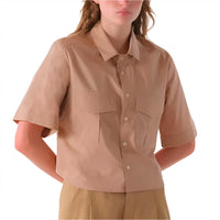 CISSA Safari Short Sleeve Button Down Shirt in beige - women's shirt - detail view