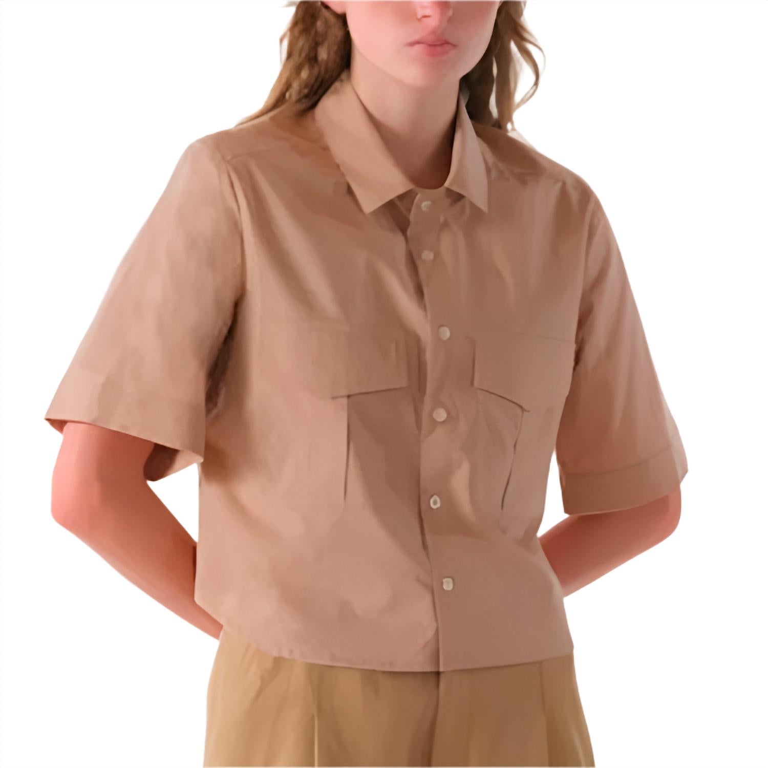 CISSA Safari Short Sleeve Button Down Shirt in beige - women's shirt - detail view