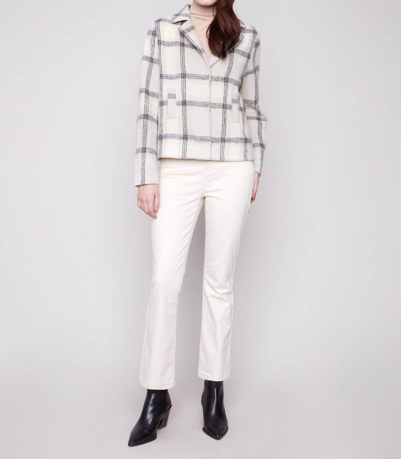 Charlie B - Boucle Knit Plaid Short Coat