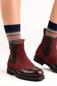 PENELOPE CHILVERS Women's Oscar Brogue-tip Wool-lined Boots in burgundy suede 1 - women's shoe - view 5