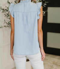 One Eleven North Ruffle Detailed Flutter Sleeve Top in blue - women's blouse - alternate view