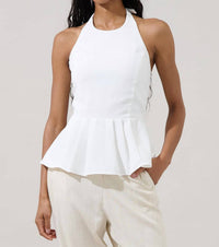 SUGARLIPS Karmina Peplum Halter Neck Top in off white - women's blouse