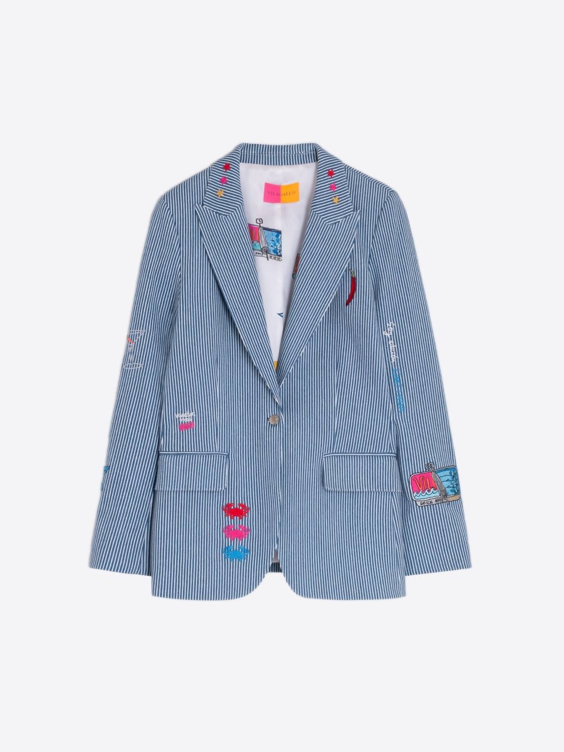 Vilagallo - Heather Embroidered Denim Raya Jacket