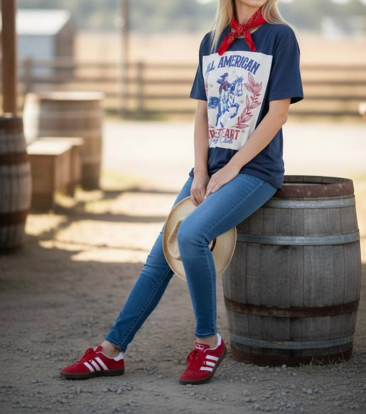 Bling A Gogo All American Sweetheart Crew Tee in heather navy - women's t-shirt - detail view