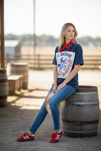 Bling A Gogo All American Sweetheart Crew Tee in heather navy - women's t-shirt - alternate view