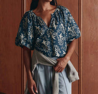 THE GREAT. Blythe Top in indigo bandana - women's blouse