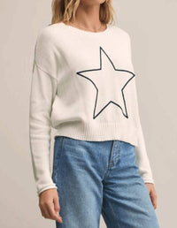 Z Supply Lucky Star Sweater in white - women's sweater - detail view