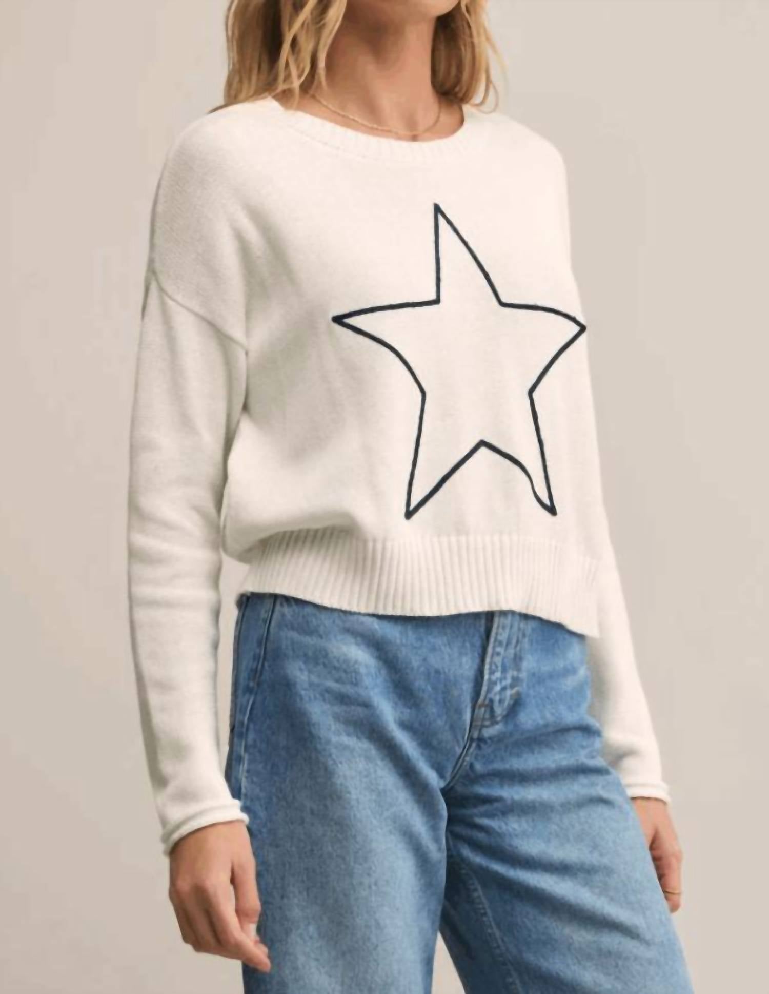 Z Supply Lucky Star Sweater in white - women's sweater - detail view