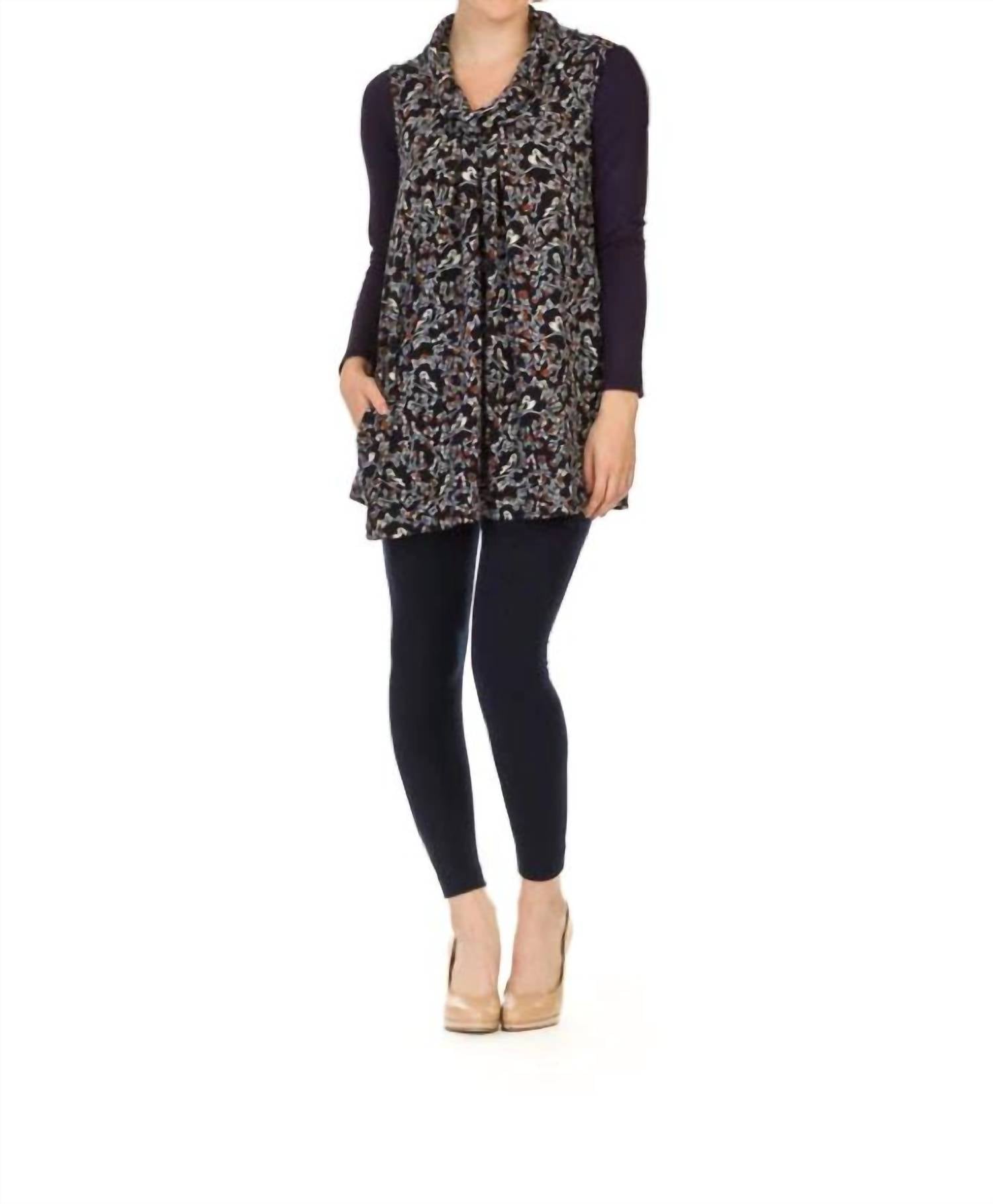 Papillon - Floral Bird Print Cowl Neck Sleeveless Dress