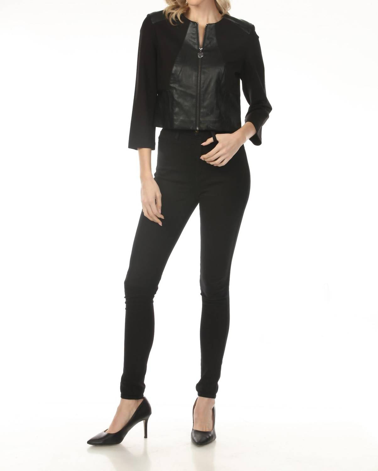 Joseph Ribkoff - Faux Leather Zip Up Cropped Jacket