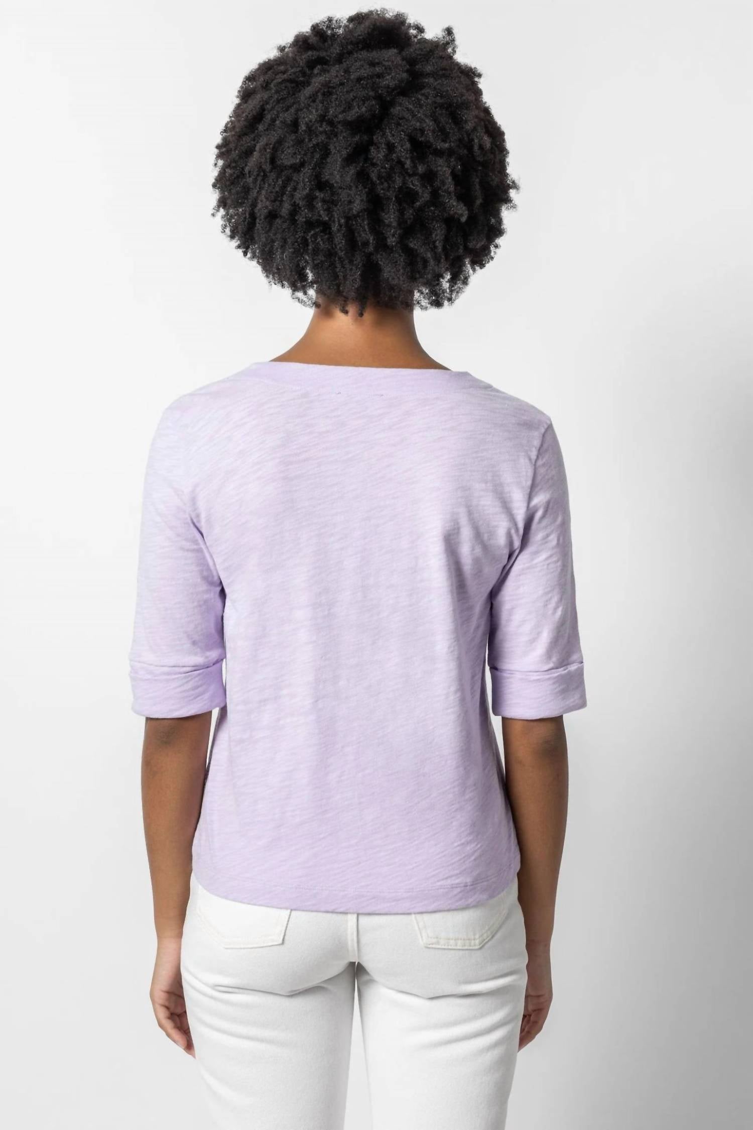 Lilla P - Cuffed Elbow V-neck Top
