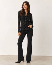 Mystree - Burnout Velvet Gathered Button-down Top