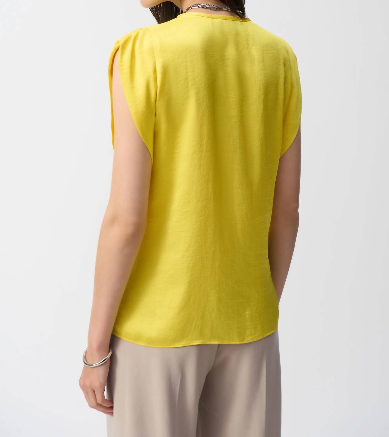 Joseph Ribkoff - V-neck Shirred Shoulder Satin Top