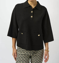 Joseph Ribkoff Collared 3/4 Sleeve Boxy Sweater Top in black - women's sweater