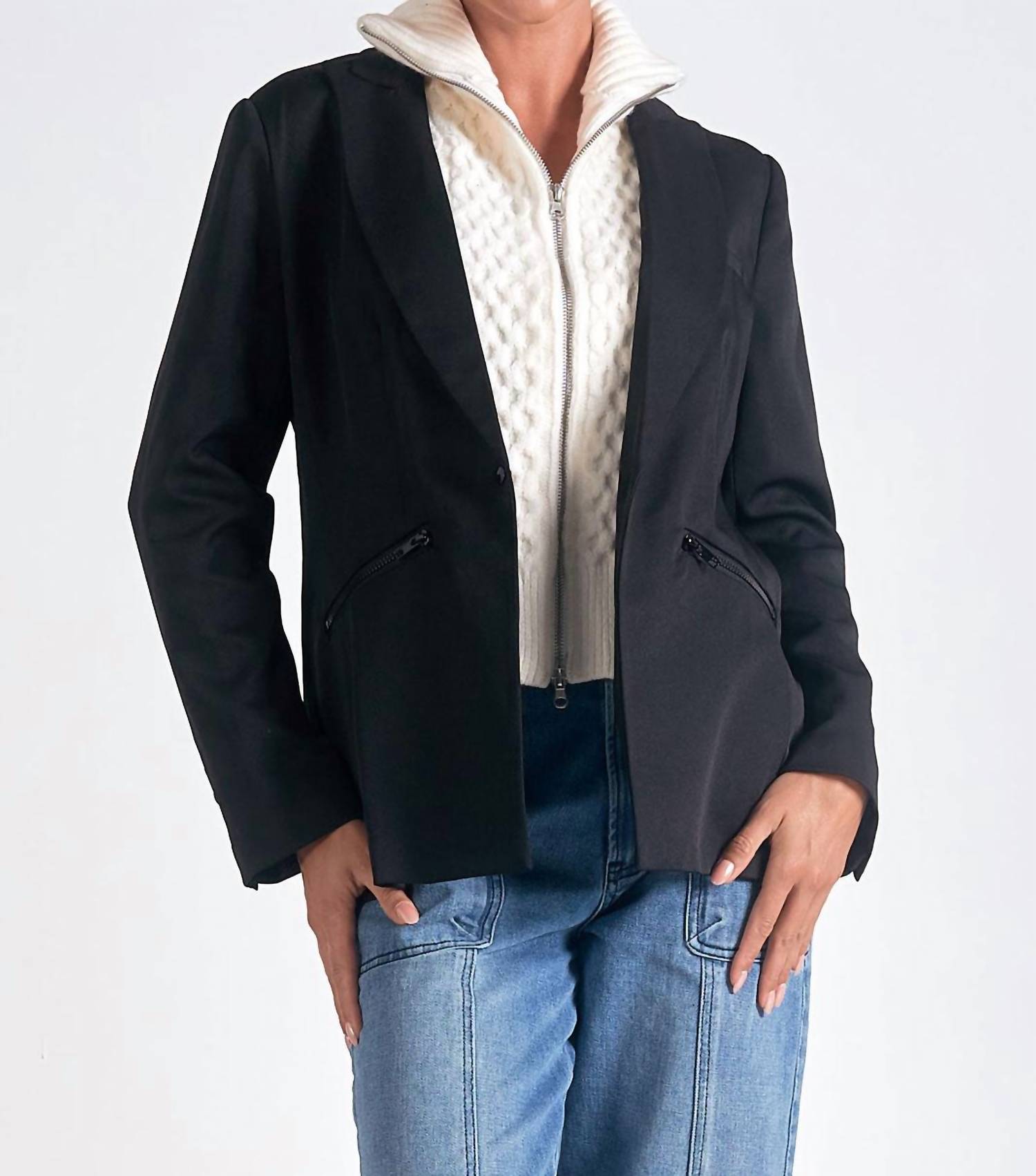 ELAN Celine Blazer-sweater in black - women's jacket