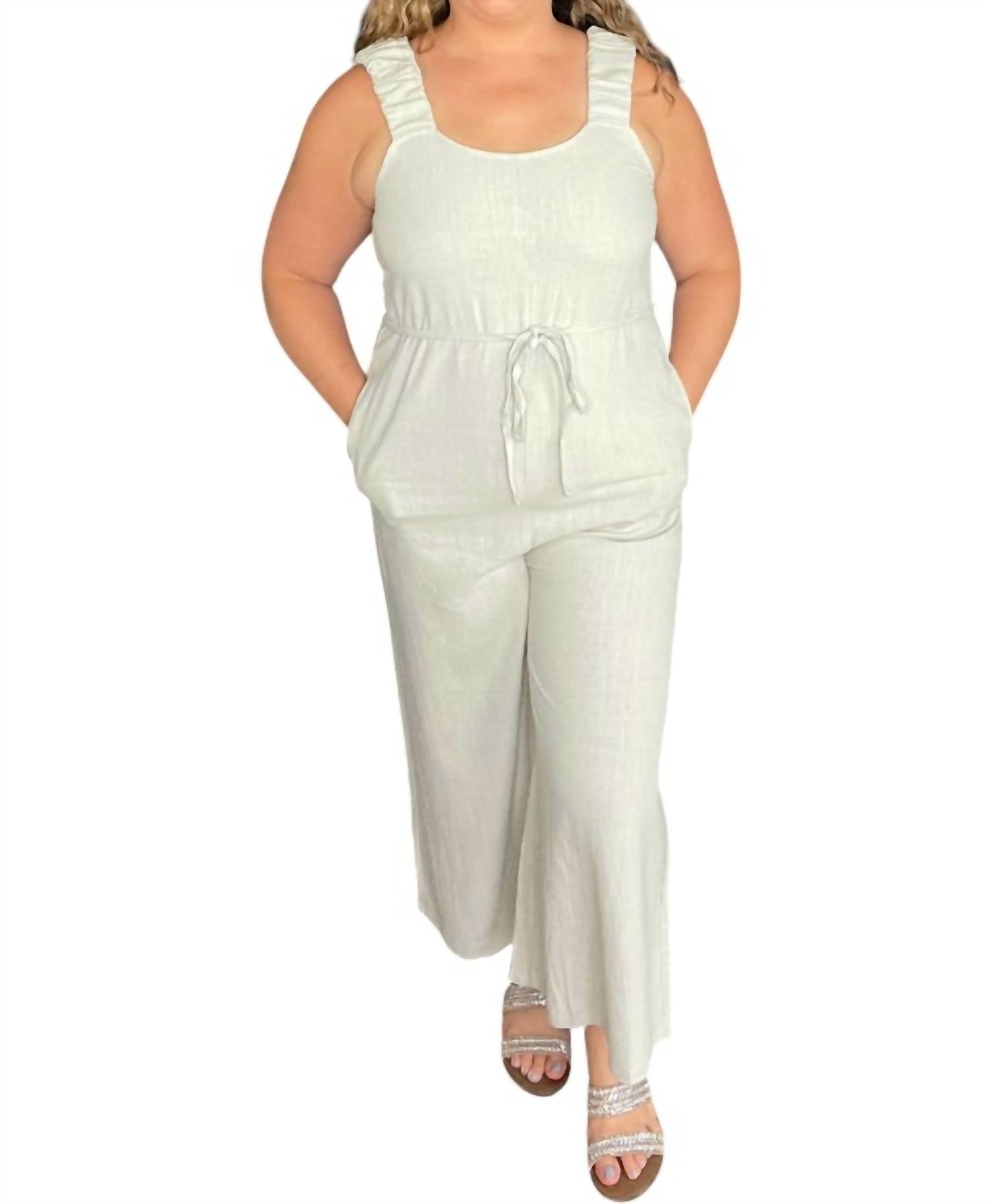 Before You Collection Scrunchie Strap Culotte Jumpsuit in light khaki - women's pants