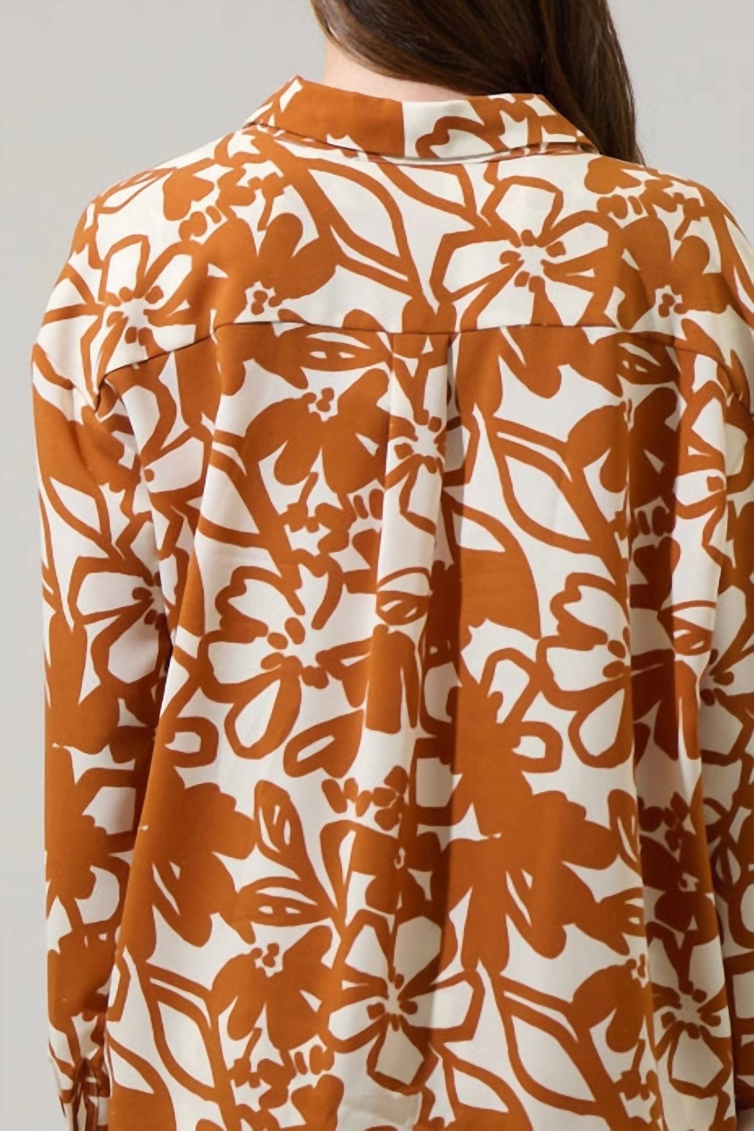Sugarlips - Marida Caramel Floral Dalton Boyfriend Button Down Shirt