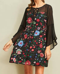 Entro - Floral Bell Sleeve Mini Dress