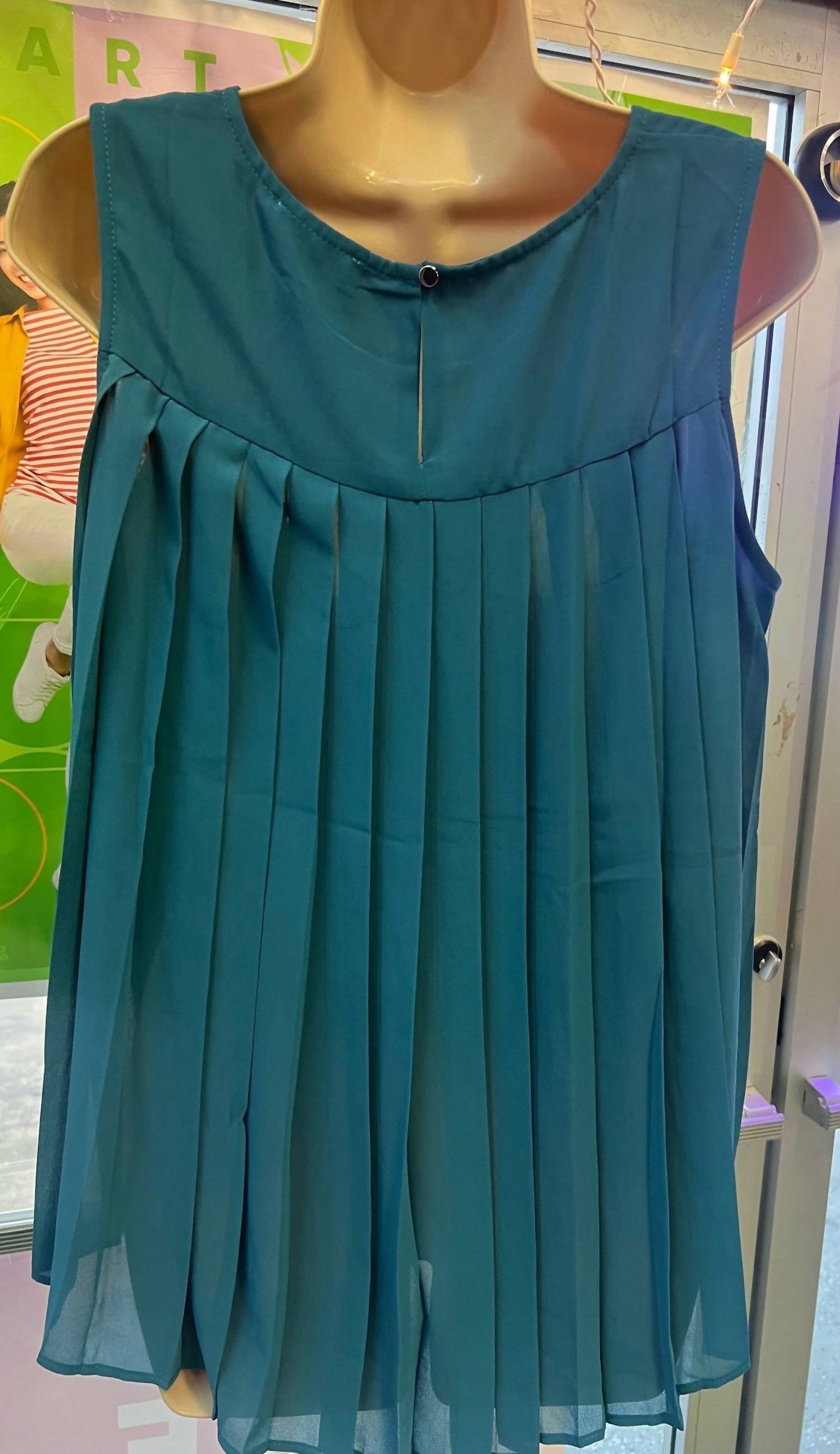 ee:some Women's Back Pleat Tank Top in teal - women's tank top - detail view