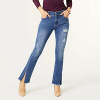 COCO + CARMEN OMG ZoeyZip Bootcut Jeans with Front Slit in blue - women's pants