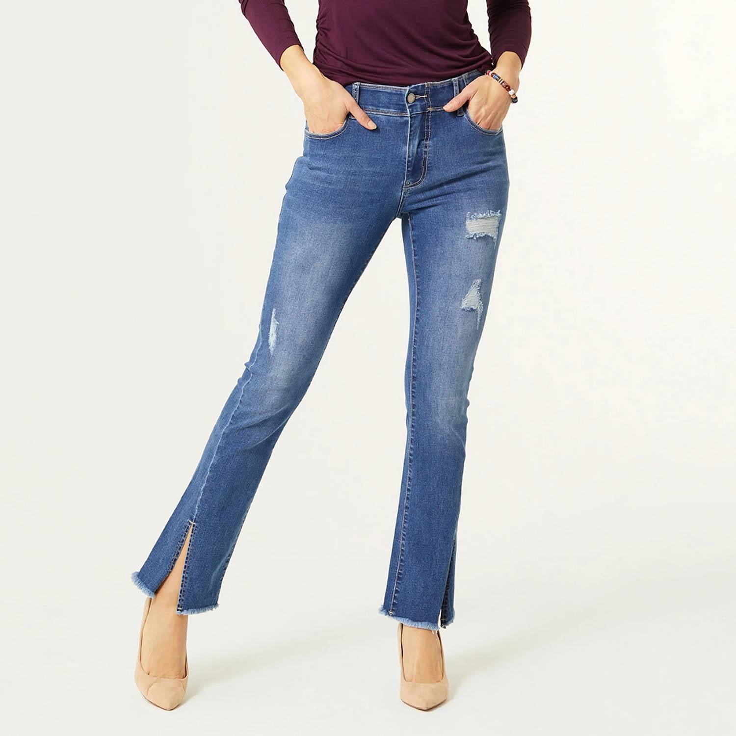 COCO + CARMEN OMG ZoeyZip Bootcut Jeans with Front Slit in blue - women's pants