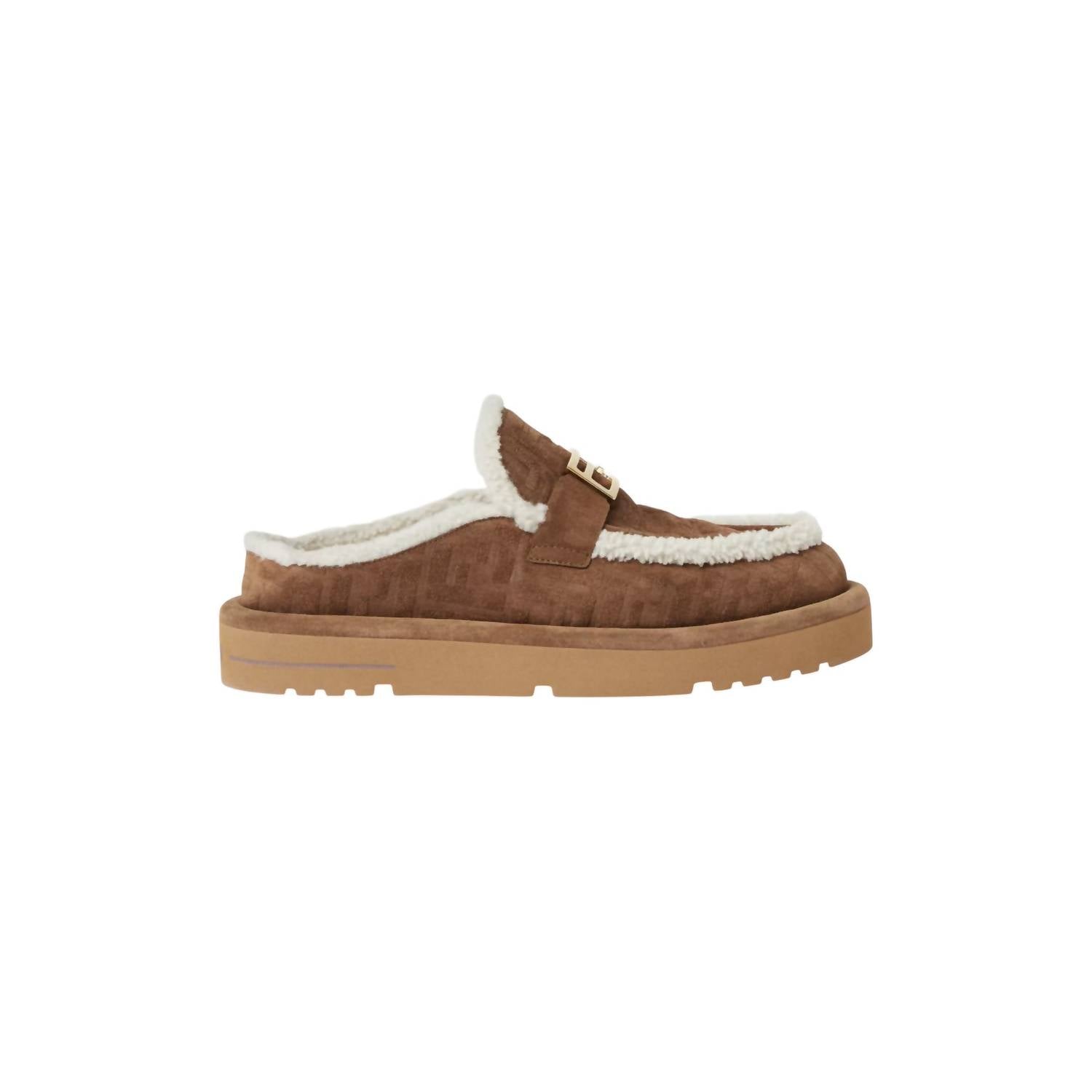 Fendi - Women's Apres Chic Ff Suede And Shearling Sabots Mules