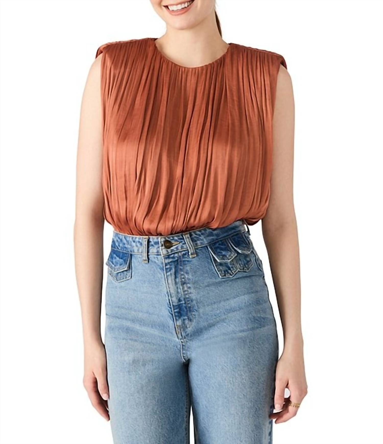 STEVE MADDEN Milana Satin Bubble Top With Shoulder Pads - women's blouse