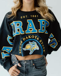 Gameday Social Split Crop Crew Sweater in black - women's sweater - detail view