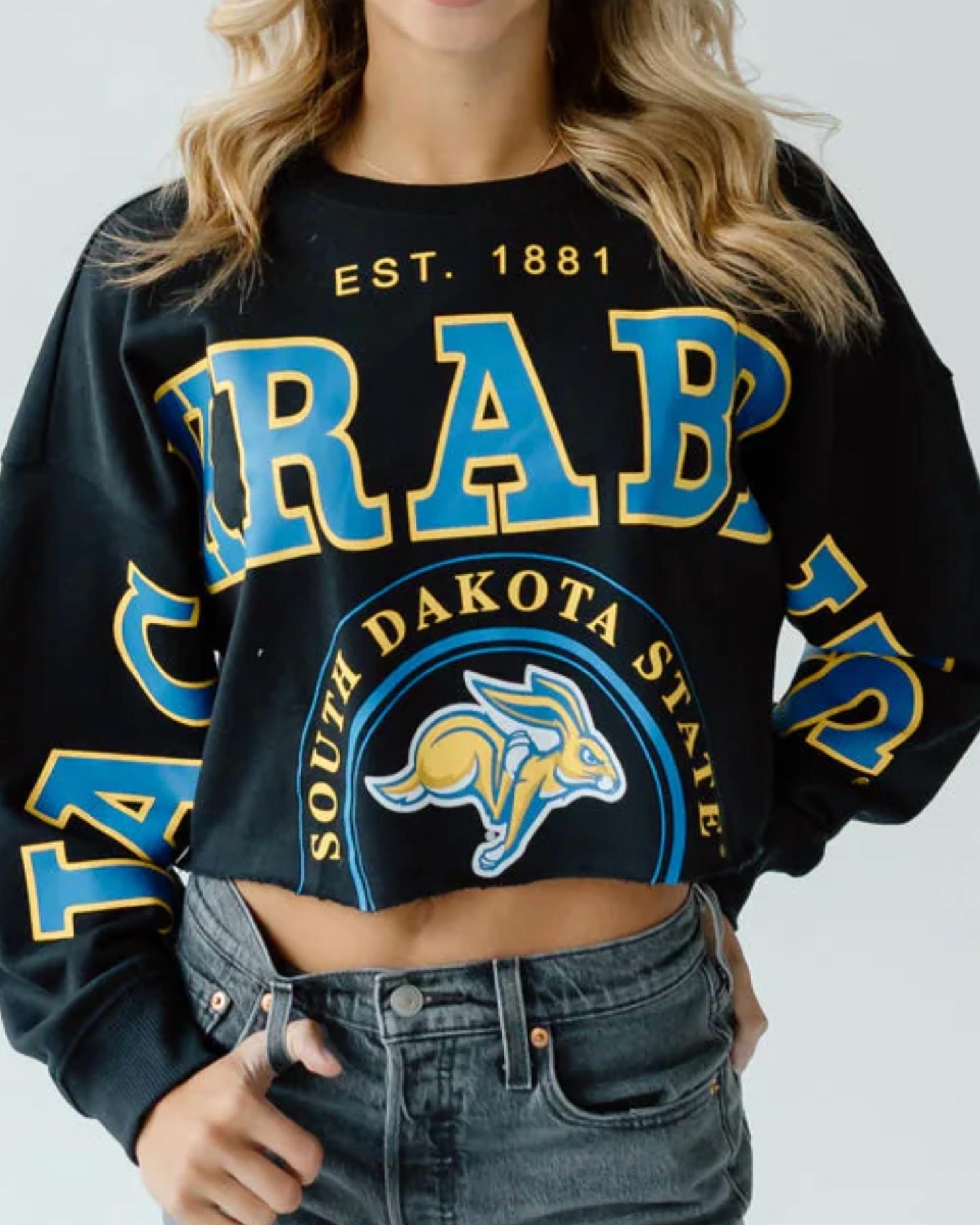 Gameday Social Split Crop Crew Sweater in black - women's sweater - detail view