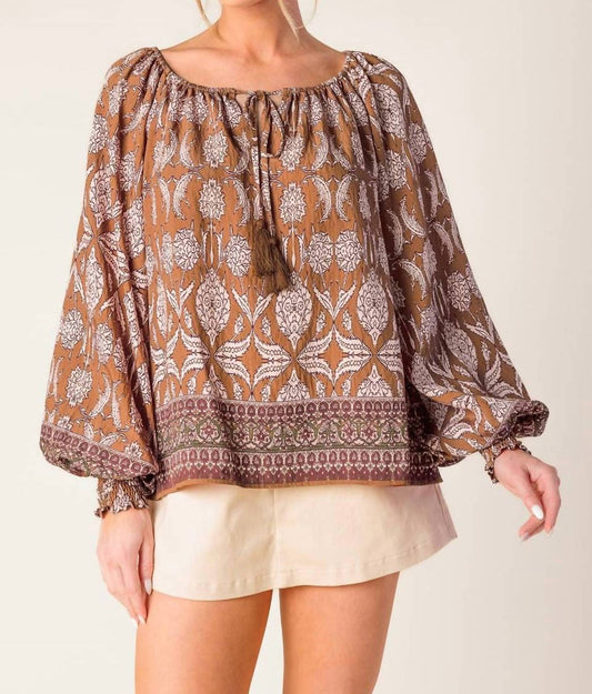 Flying Tomato - Rosa Abstract Print Drawstring Top