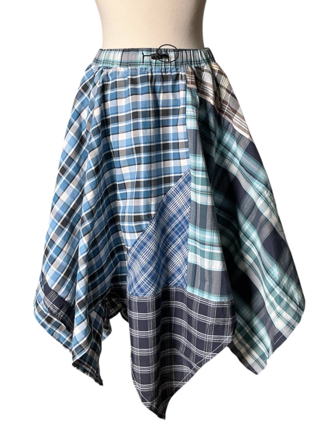Mint ReWorks Women's Carter Upcycled Men's Shirting Hankerchief Midi Skirt in black - women's skirt