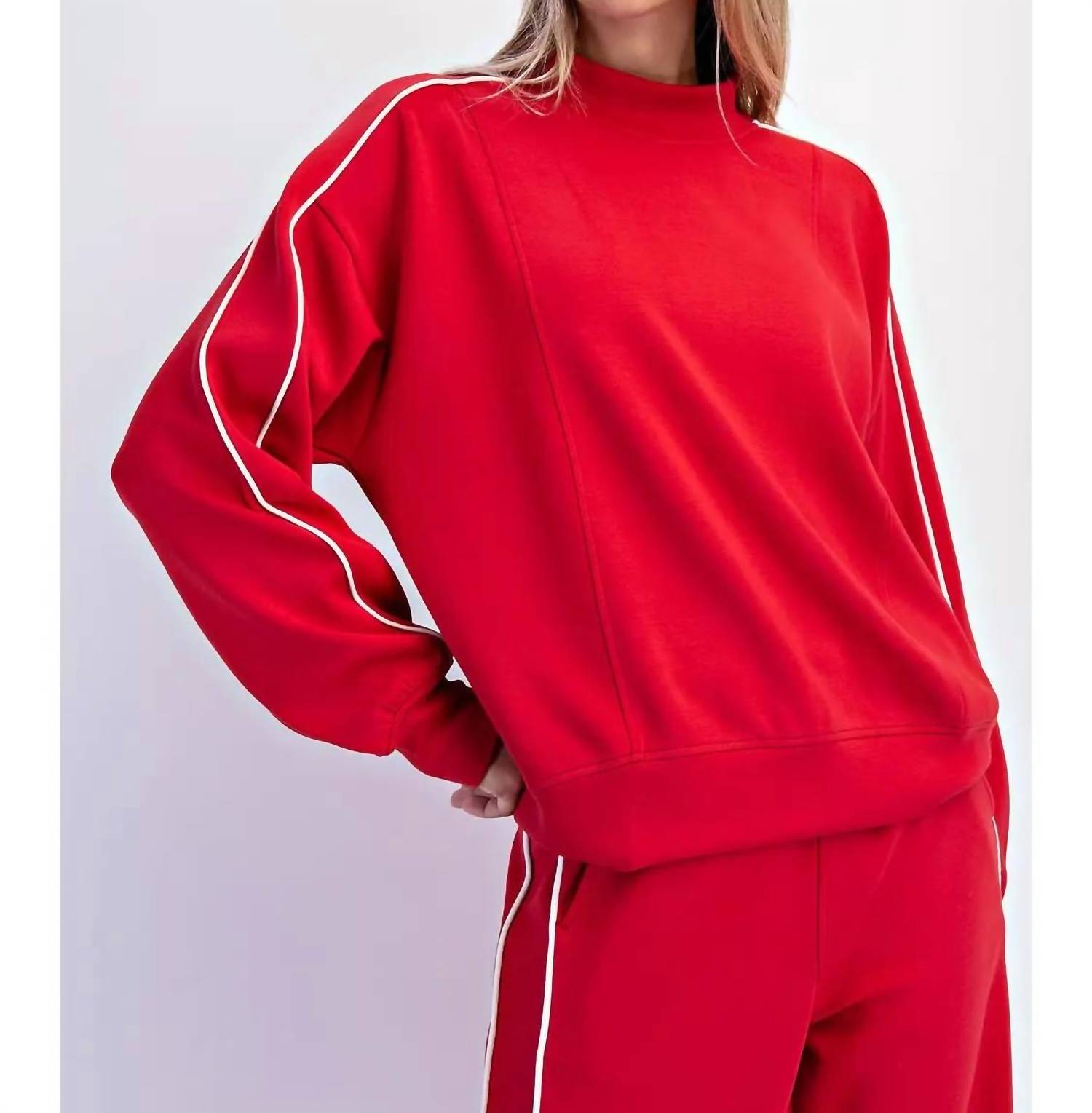 Rae Mode - Modal Striped Mock Neck Crewneck Top