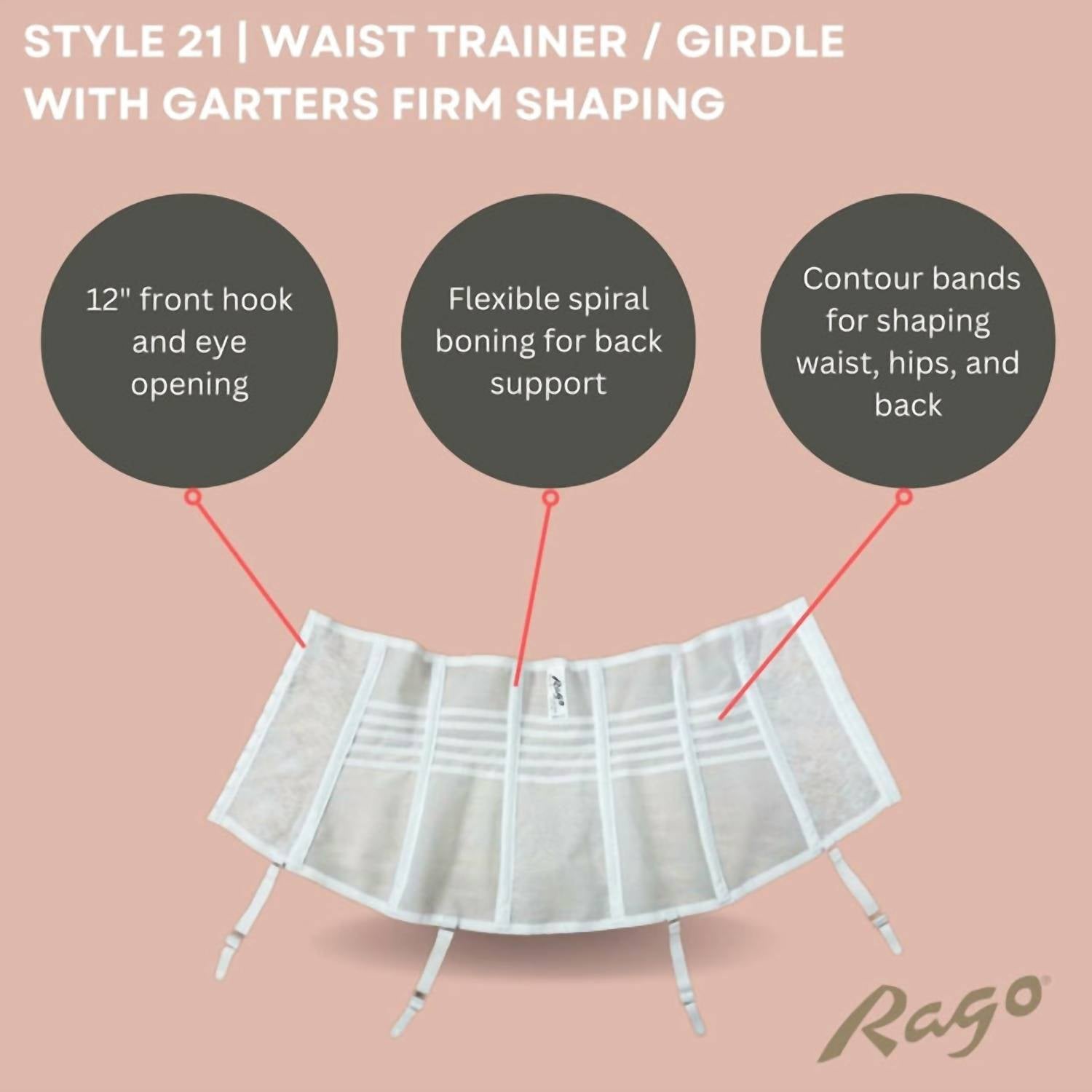 Rago - Women's Waist Trainer Cincher Girdle With Garters
