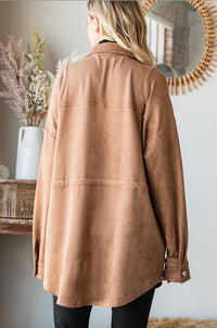 Cotton Bleu - Faux Suede Button Down Front Shirt Jacket