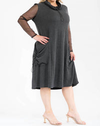 Karen T Design - Cowl Turtle Neck Pocket Midi Dress