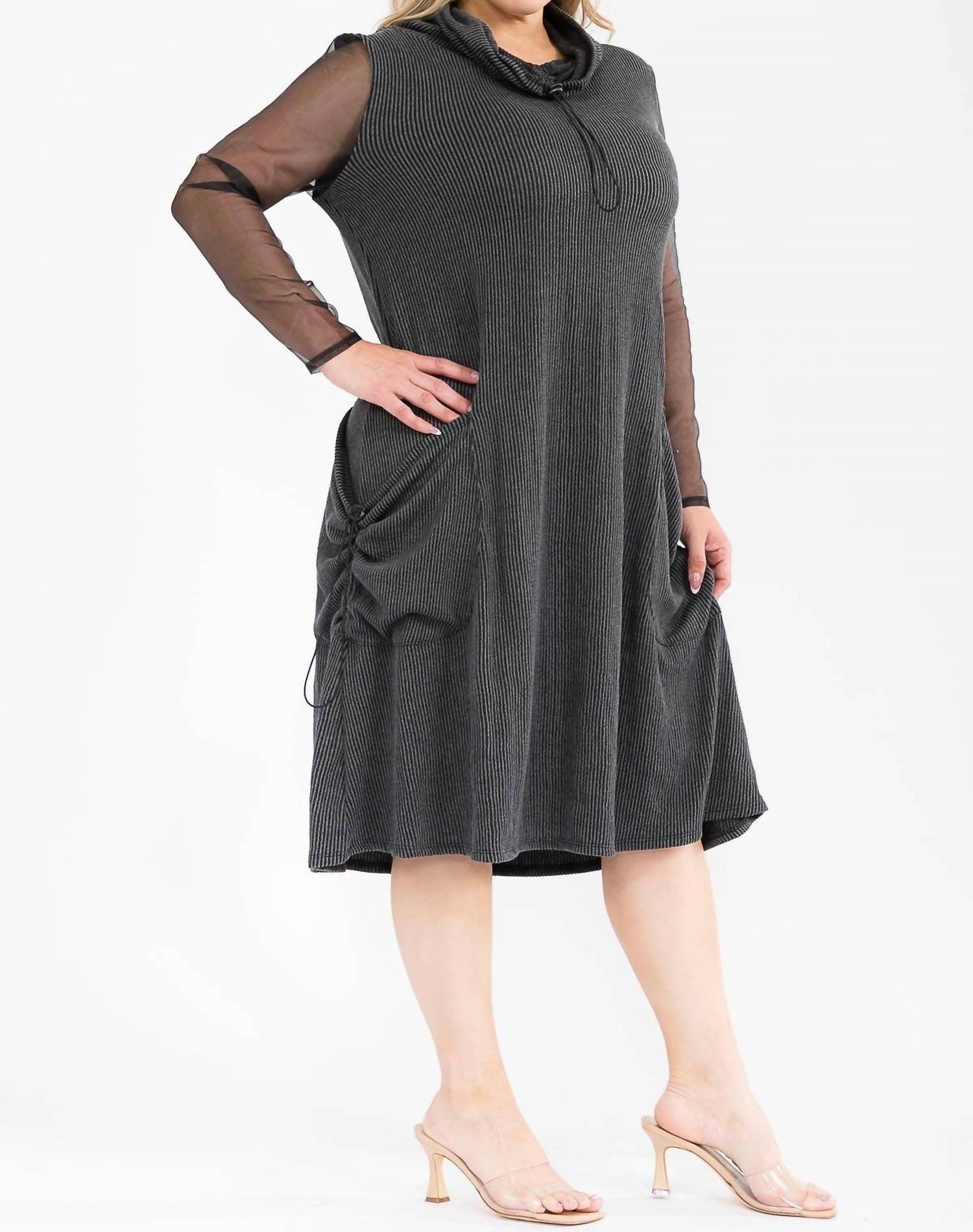 Karen T Design - Cowl Turtle Neck Pocket Midi Dress