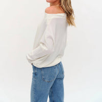 SIX/FIFTY The Anywhere Top in ivory - women's long sleeve top - detail view