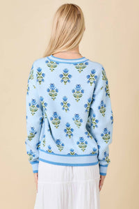 Main Strip - Floral Jacquard Sweater Knit Cardigan Top