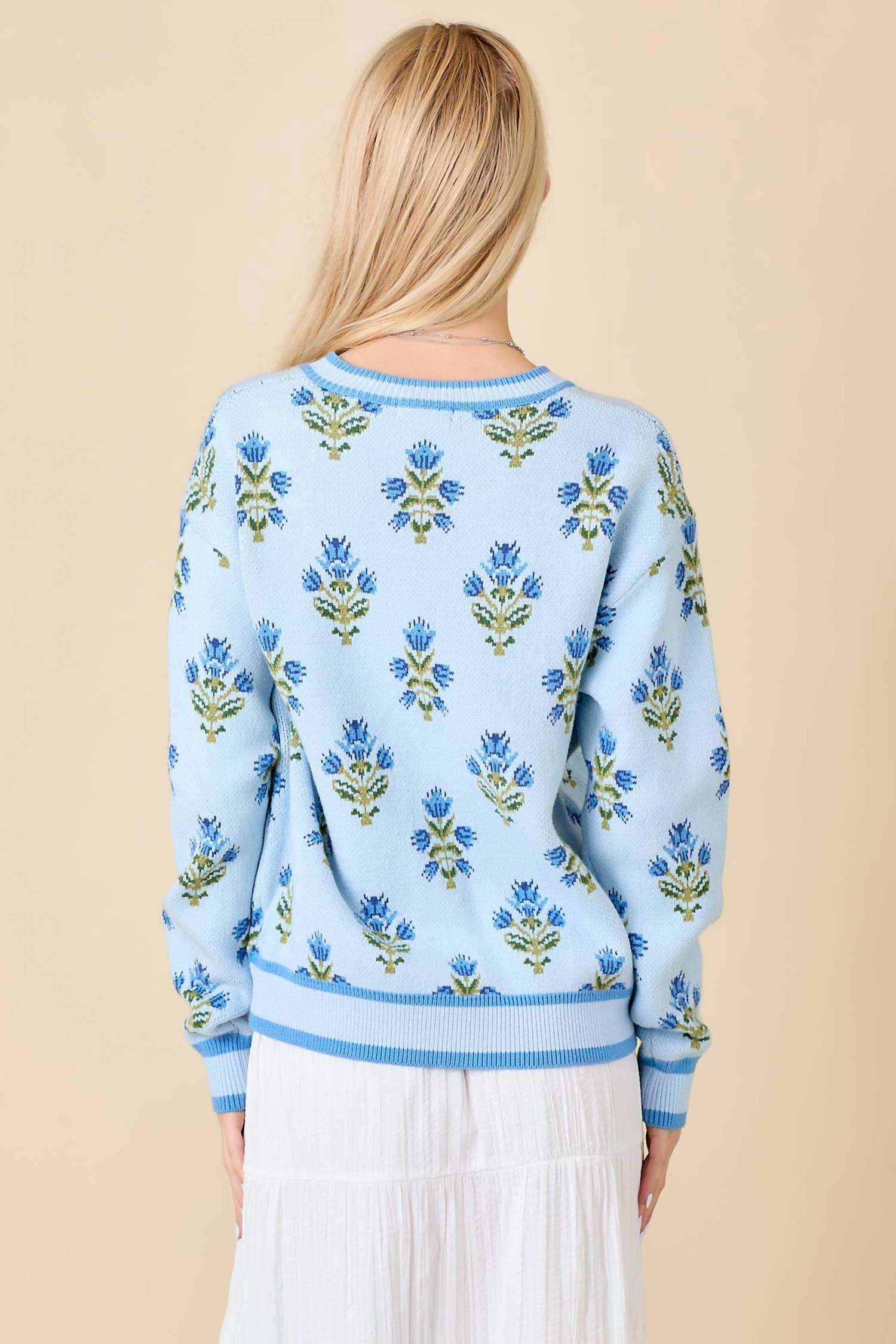 Main Strip - Floral Jacquard Sweater Knit Cardigan Top
