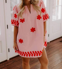 Strut & Bolt - Flower Embroidery Cotton Mini Dress