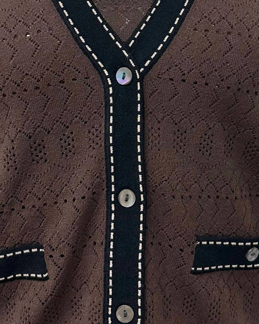 Autumn Cashmere - Women's Pointelle Vneck Cardigan With Saddle Stitching