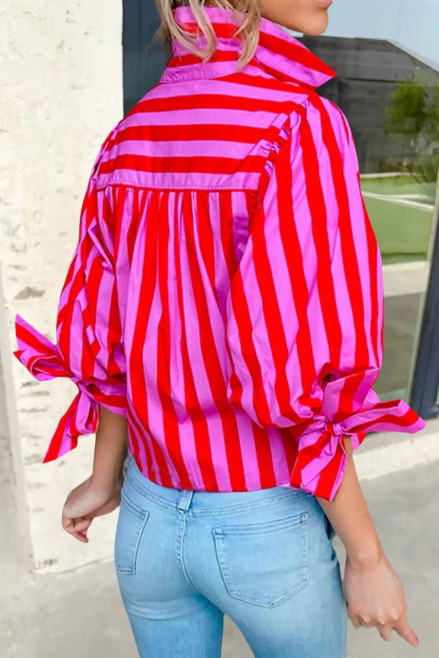 Aapparella - Women's Tie Sleeve Button Down Shirt