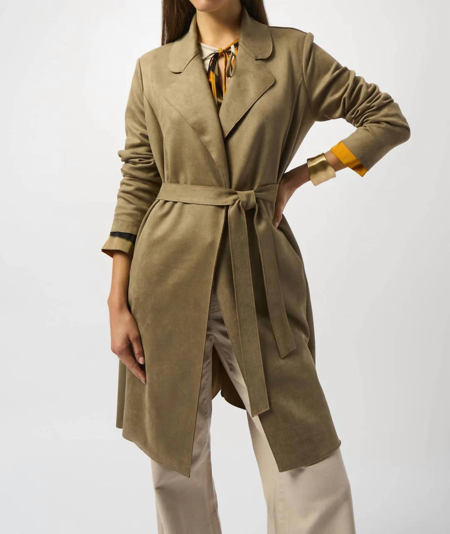 Joseph Ribkoff - Faux Suede Belted Trench Coat