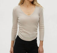 Michael Stars Sylvie V-neck Tee in beige - women's long sleeve top