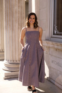 Aureum - Shayla Striped Panel Midi Dress